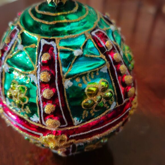 RARE CHRISTOPHER RADKO GOLD RED FABERGE EGG SAKS 5th AVE CHRISTMAS ORNAMENT - Picture 5 of 12